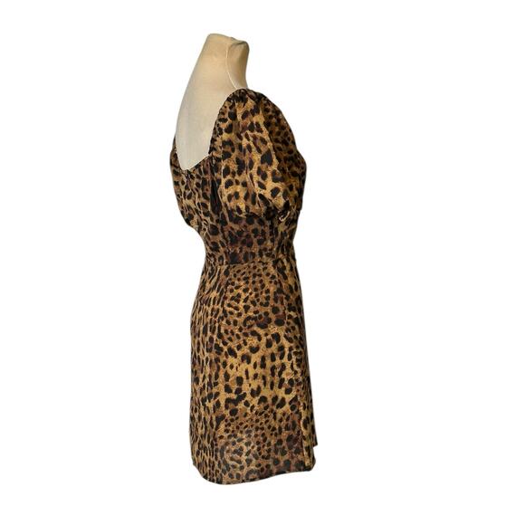 PrettyLittleThing brown black leopard print puff sleeves mini dress size 8 - Picture 7 of 13